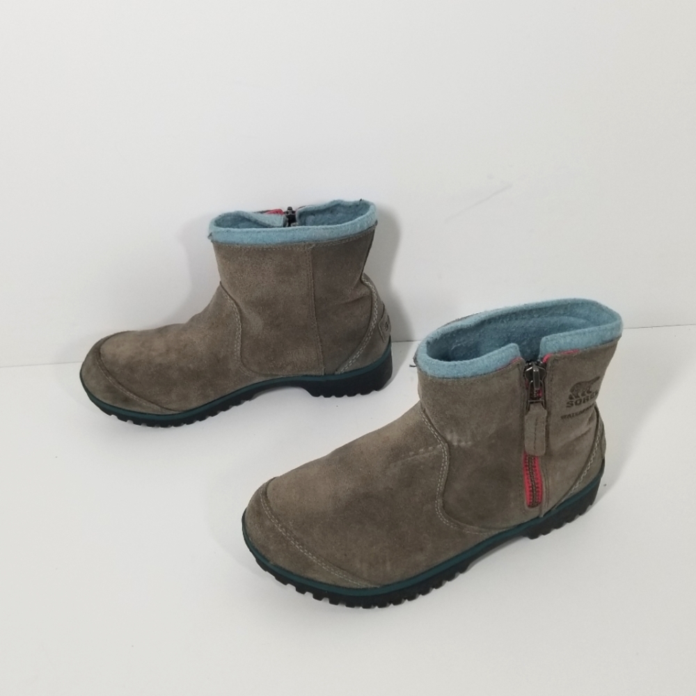 Sorel Meadow Gray Suede Leather Waterproof Insulated Zip Ankle Boots Women Sz 7 - Picture 1 of 6